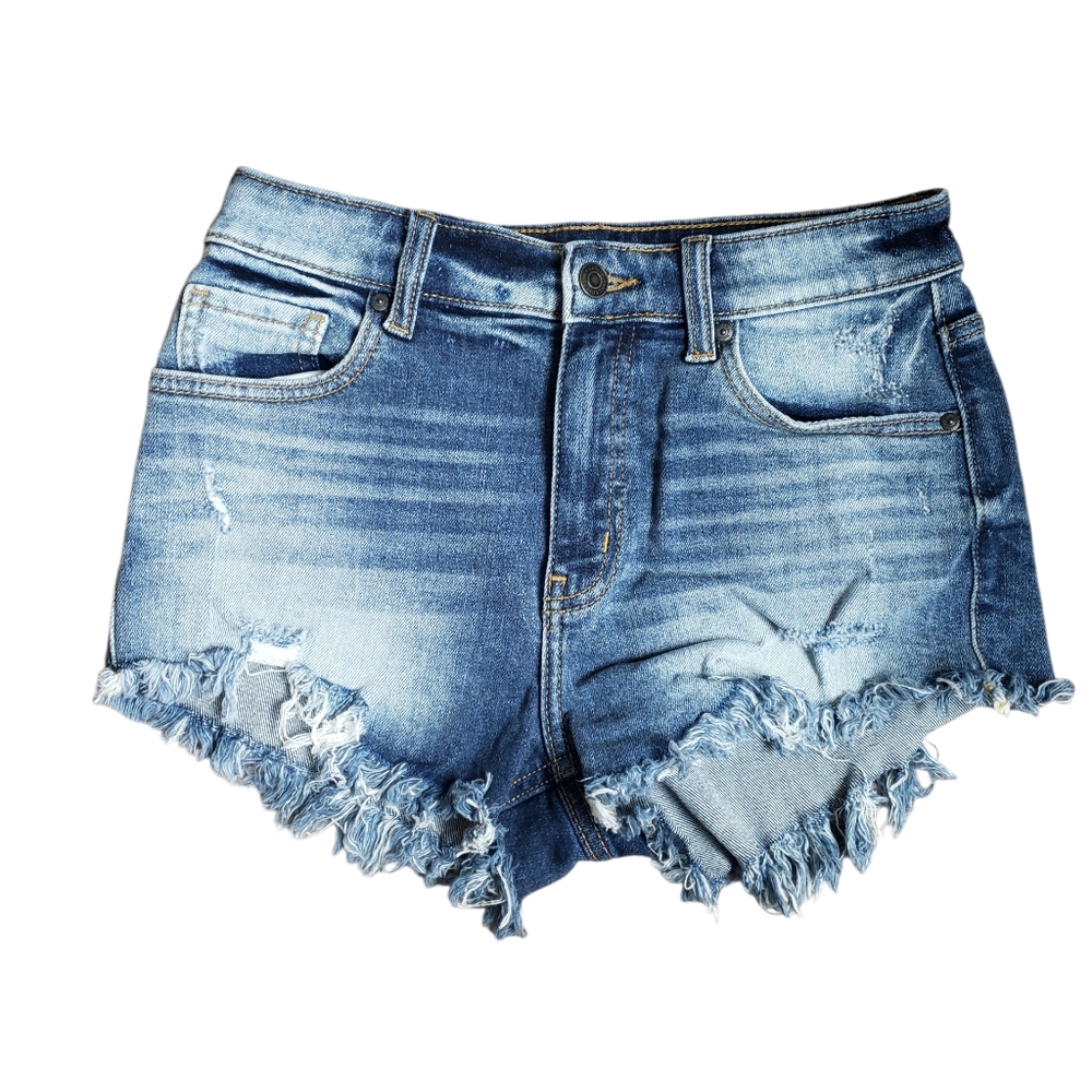 Eunina Blue Distressed Jean Shorts. Size Small. Lulu. High Rise. Cut Off Shortie